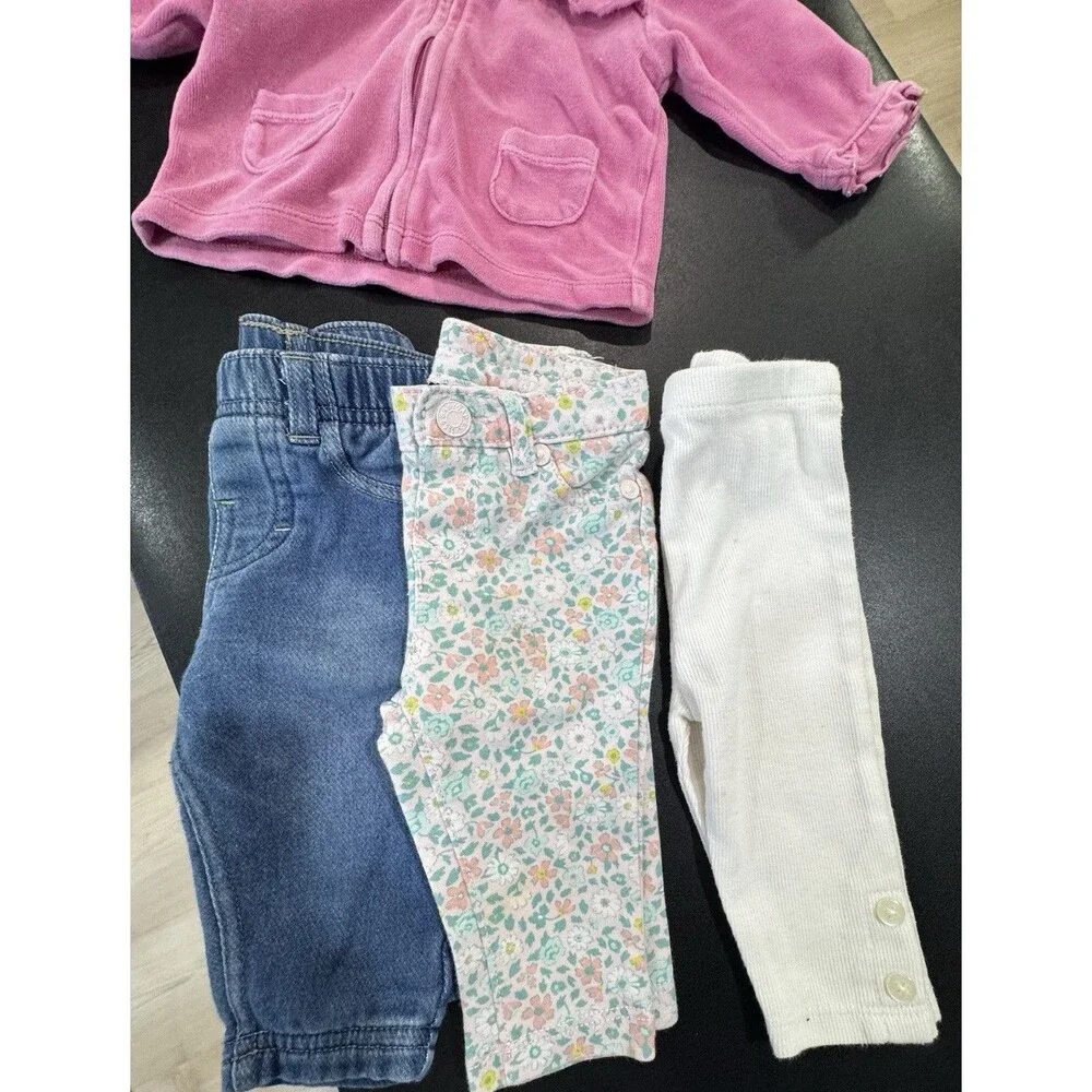 Gap Baby Girls 4-Piece Outfit Set 3-6M Pink Hooded Zip Jacket + Jeans + Pants